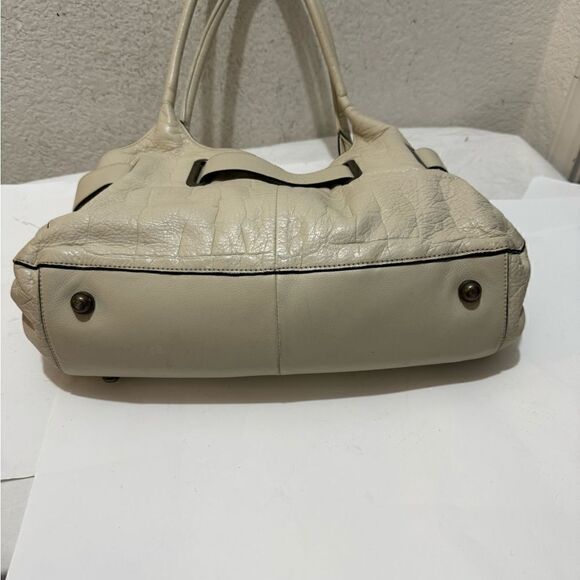 white house black market cream bag belted genuine leather satchel bag - Picture 5 of 14